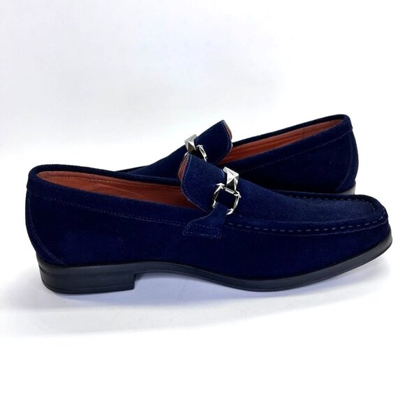 Stacy Adams Mens Neville Moc Toe Bit Slip On Size 8 Blue Suede Prom Party Event - Picture 4 of 15